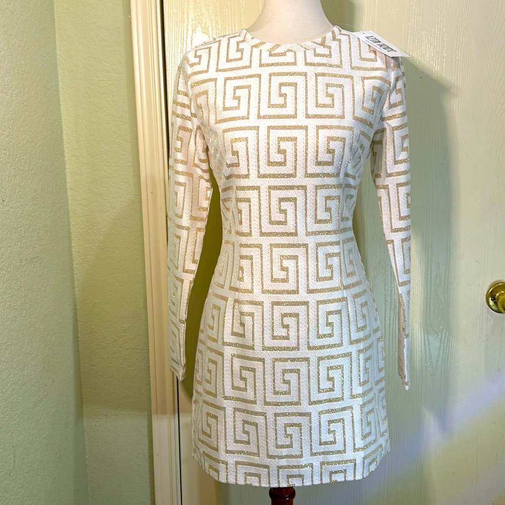 12th Tribe Felicity White Gold glitter long sleeve dress size 2